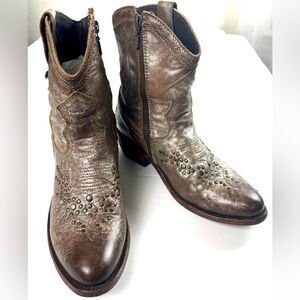 Liberty Black Studded Brown Leather Ankle Boots